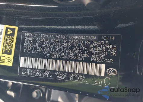 2015 Lexus Es 300H from USA, damaged, VIN JTHBW1GG4F2084450